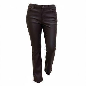 Ann Taylor The Boot Mid Rise Coated Burgundy Pants 8 Faux Leather Look NWT‎